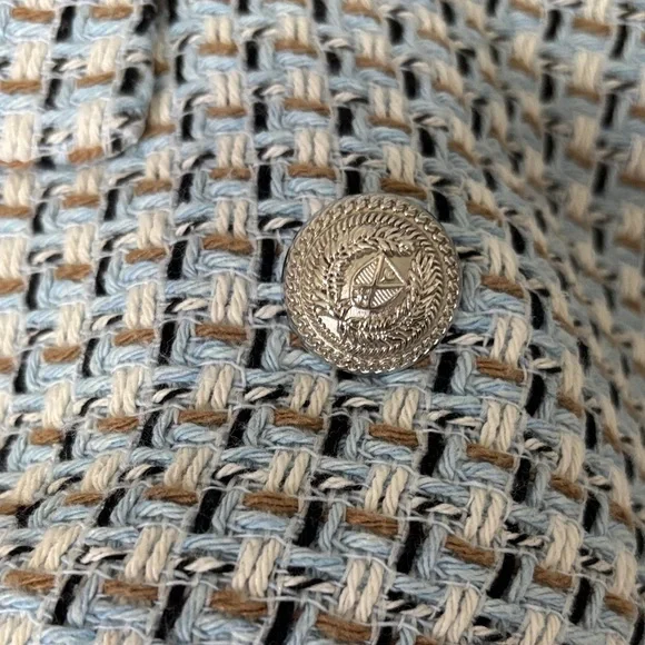 Zara Woman Double Breasted Texture Weave Tweed Blazer Jacket Blue White Size S - Picture 7 of 14